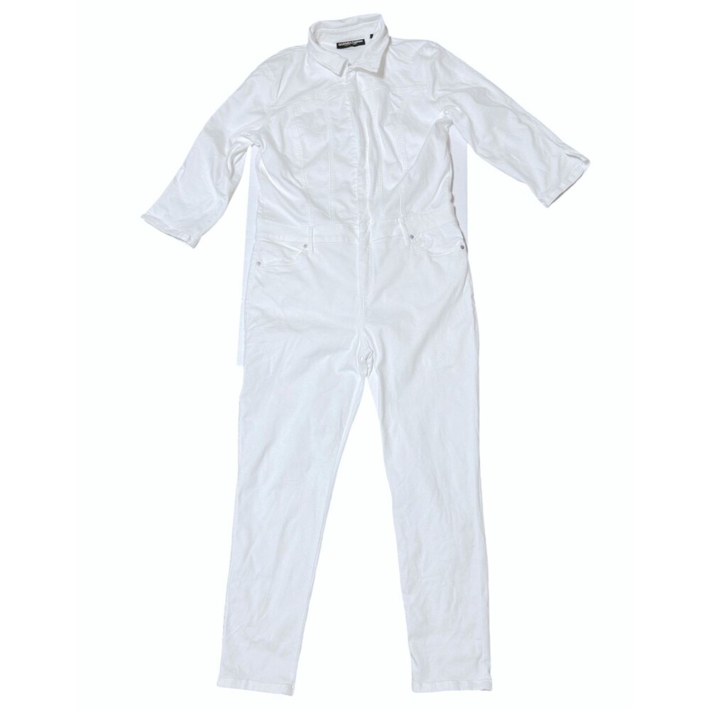 Gabrielle Union White Denim Jumpsuit Utility Coverall Streetwear Boilersuit L